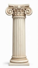 Obraz premium Elegant Greek column with intricate Ionic design on white background
