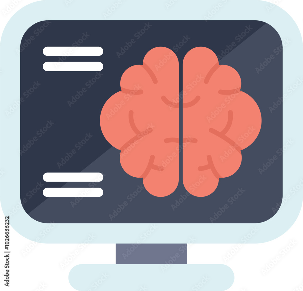 Poster this vector illustration depicts a computer displaying a human brain, symbolizing the concept of ai