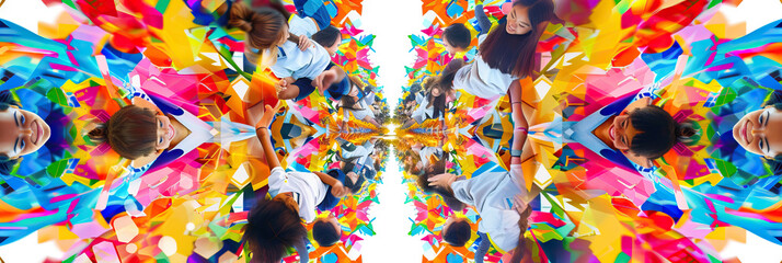 Fototapeta premium Electric Eclectic: An explosion of vibrant colors in a kaleidoscope pattern energizes this abstract school background, showcasing a diverse and inclusive learning community.
