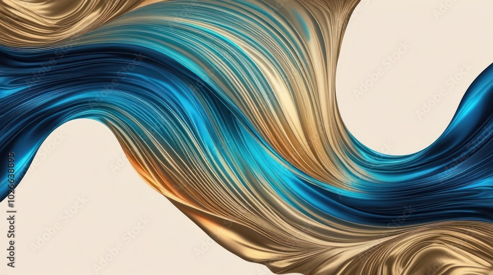 Poster fluid waves of blue and gold create a stunning abstract design on a soft background