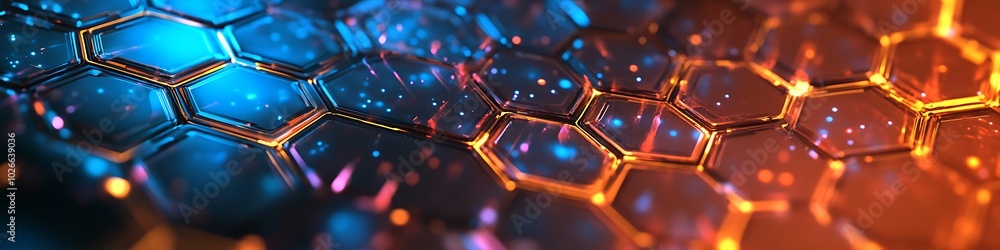 Poster dynamic hexagons pulse with color, creating a bold space for text