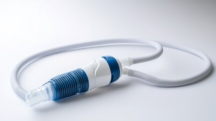 Aqua-Pulse Skincare Device: Close-up of a sleek, modern skincare device with a blue and white design, showcasing its elegant form and advanced technology.  