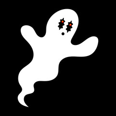 White Ghost with Red Eyes Flying on a Black Background