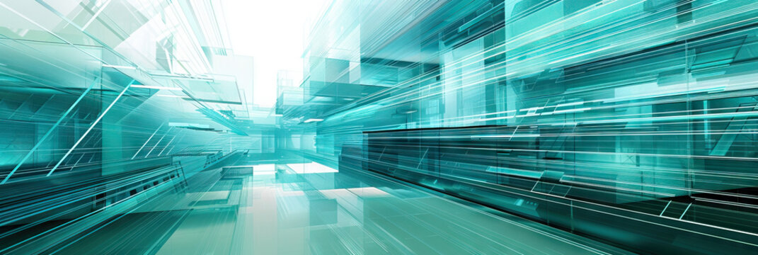 Turquoise Tech School: A cool turquoise hue dominates this high-tech school abstract background, evoking feelings of calm and oceanic depths.