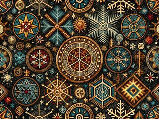 Obraz premium Ethnic Norwegian Icelandic Runic Talismans Pattern - Magical Futhark Runes Background