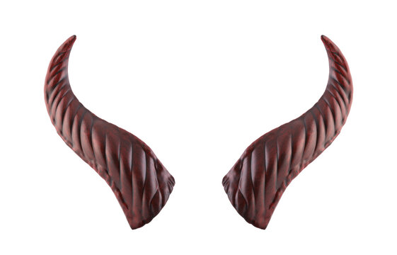 Long demon horns isolated on white background