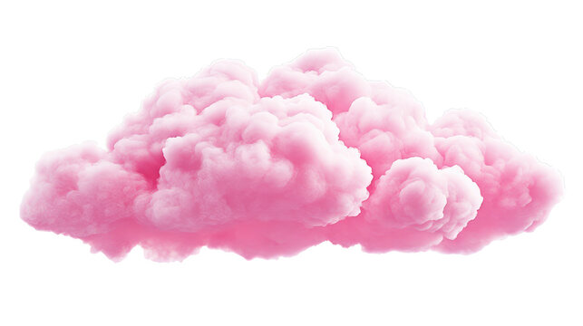 A fluffy pink cloud floats serenely against a clear white background, invoking feelings of tranquility, softness, and the gentle beauty of nature's wonders.