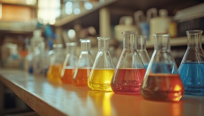 Chemical experiment observing colorful reactions in a laboratory setting