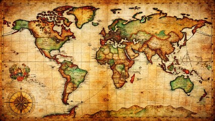 Naklejka premium Explore the beauty of ancient civilizations with this vintage map illustration, showcasing aged parchment and rich geographic features perfect for