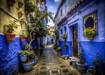 Fototapeta premium Exploring the Charming Blue Streets of Chefchaouen, Morocco - A Colorful Journey Through North Africa