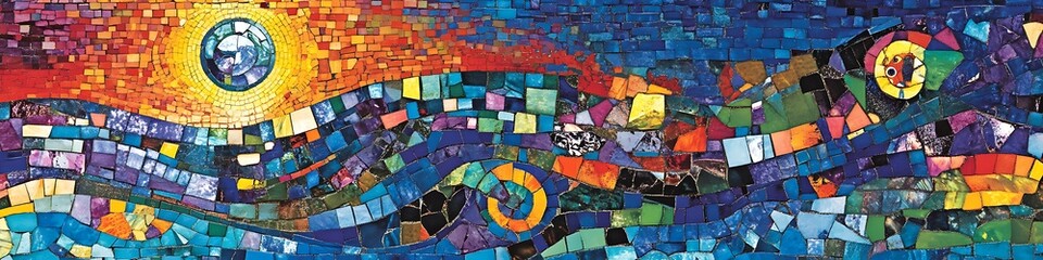 Obraz premium A vibrant, colorful mosaic with a large, central area for text 