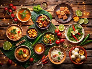 Exquisite Thai Cuisine with Bokeh Effect on Wooden Background for Food Lovers