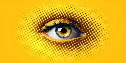 Eye Cut Out Silhouette for Collage Design on Yellow Background - Vector Halftone Elements