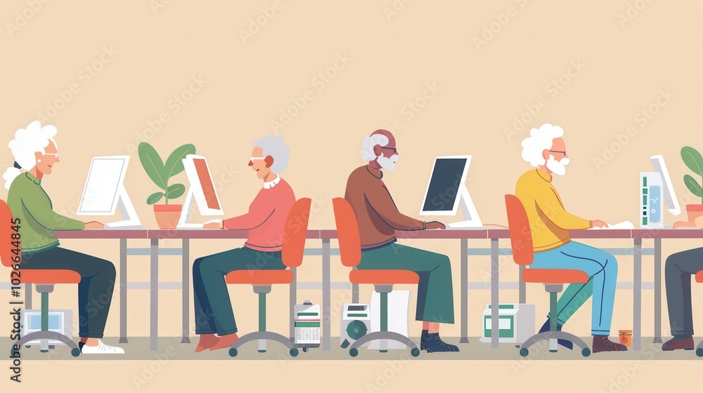 Leinwandbilder a group of elderly people participates in computer courses, focusing on digital skills at a communit