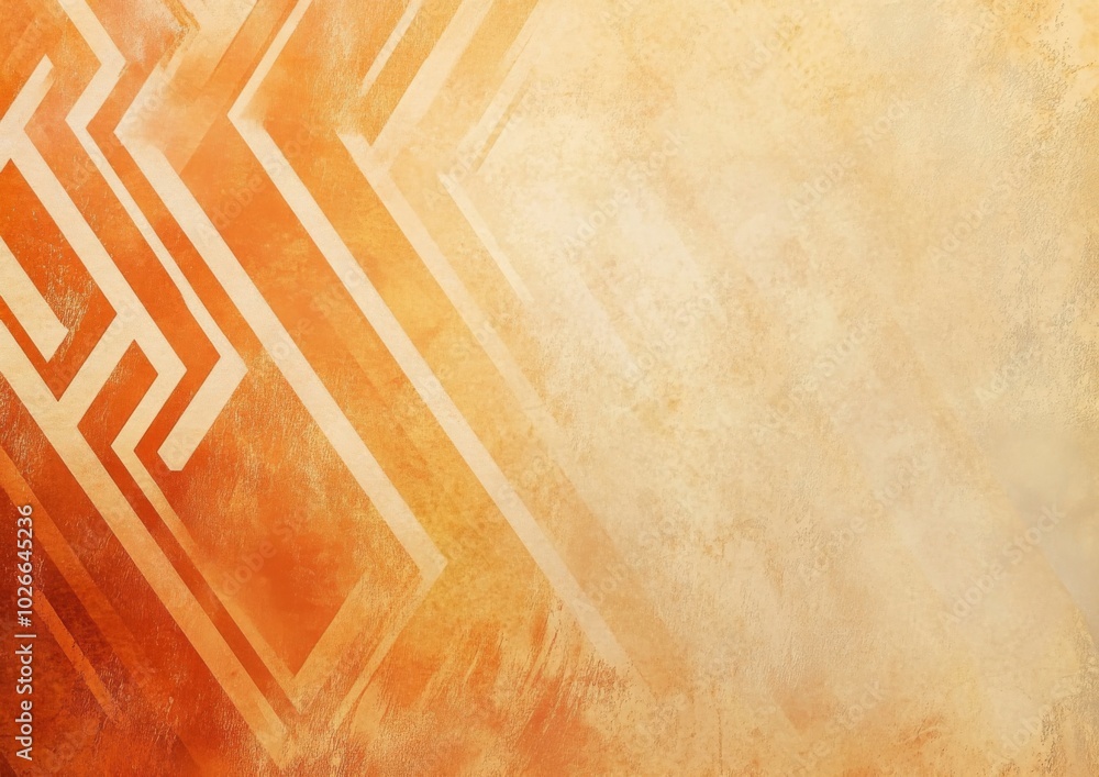 Poster vibrant orange gradient background featuring geometric curve triangle patterns