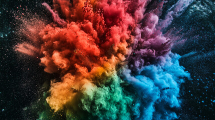 A Stunning Explosion of Vibrant Rainbow Colors Bursting From the Center Against a Pristine White Backdrop, Celebrating the Joy of Holi
