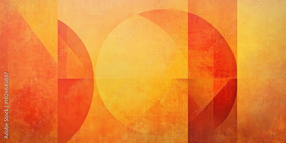 Poster vibrant orange gradient background featuring geometric curve triangle patterns