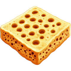 A close-up of a sponge with sponge holes, white isolated background.