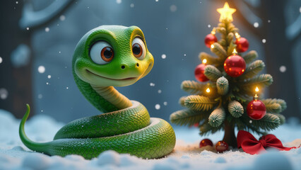 New Year's composition with the image of a snake, the year of the snake, a New Year's card