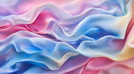 Obraz premium An abstract texture with smooth, flowing shapes and iridescent colors, reflecting a spectrum of blues, pinks, and golds as the surface bends and twists under light.