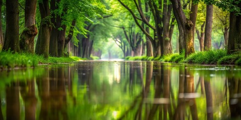 Fototapeta premium Flooded Forest Path in Natural Park After Heavy Rainfall - Minimalist Photography