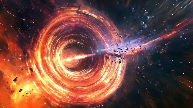 The large hadron collider activating and blasting particles together. Colorful, terrifying and awe inspiring.