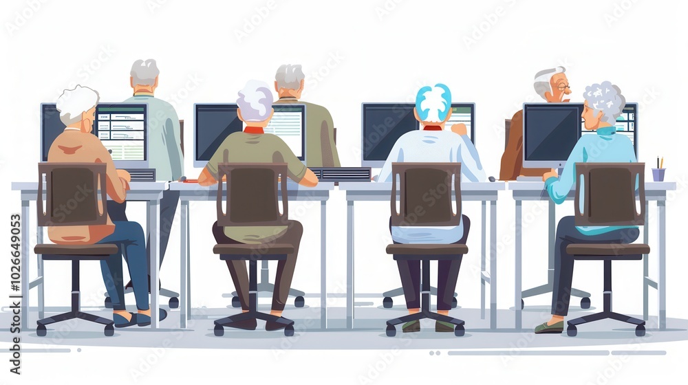 Leinwandbilder a group of elderly learners participate in computer courses, enhancing their digital skills while us
