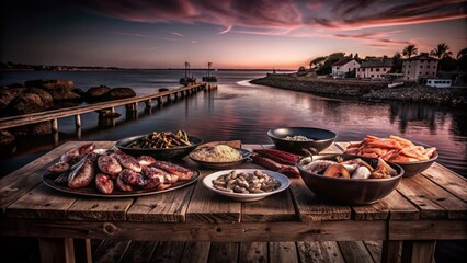 Obraz premium Food Photography of Local Delicacies Near Pont de l'Ile d'Olron with Scenic Views of Ronce les Bains