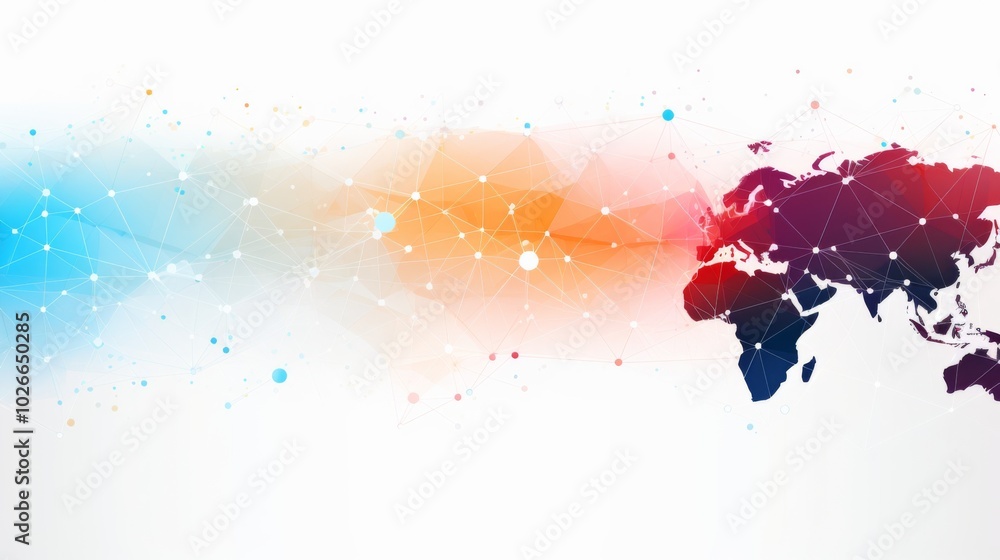 Poster white global communication banner featuring a colorful network design, symbolizing connectivity and 