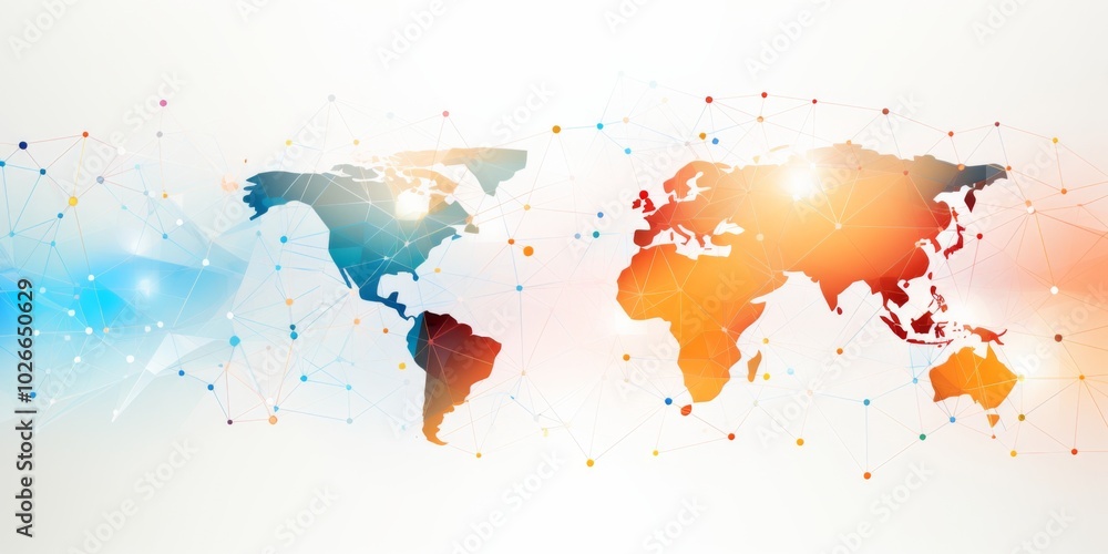 Poster white global communication banner featuring a colorful network design, symbolizing connectivity and 