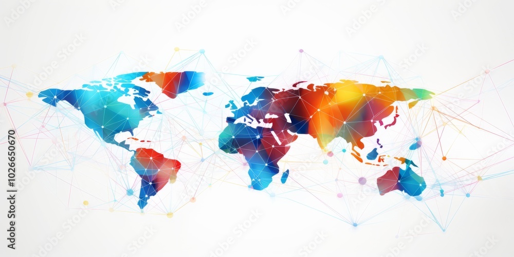 Poster white global communication banner featuring a colorful network design, symbolizing connectivity and 
