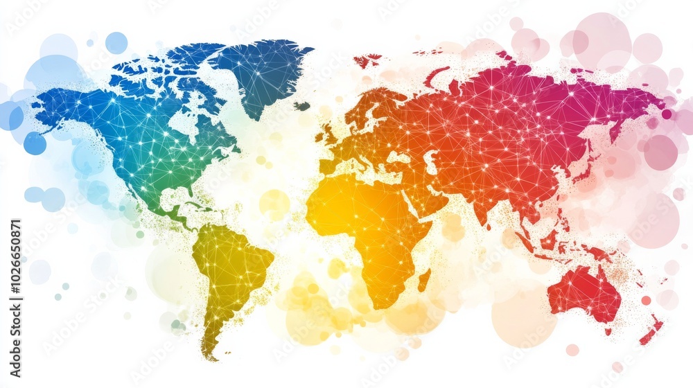 Poster white global communication banner featuring a colorful network design, symbolizing connectivity and 