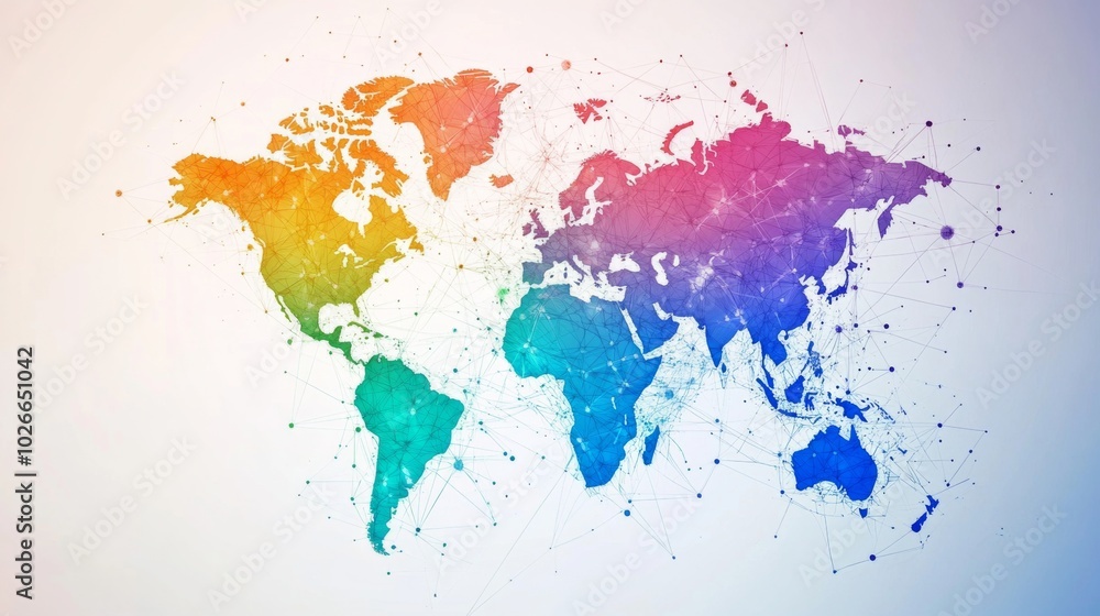 Poster white global communication banner featuring a colorful network design, symbolizing connectivity and 