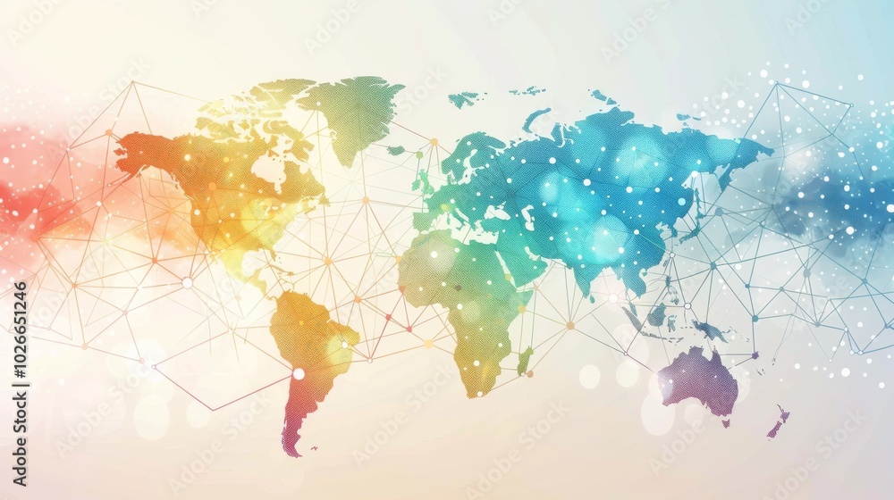 Poster white global communication banner featuring a colorful network design, symbolizing connectivity and 