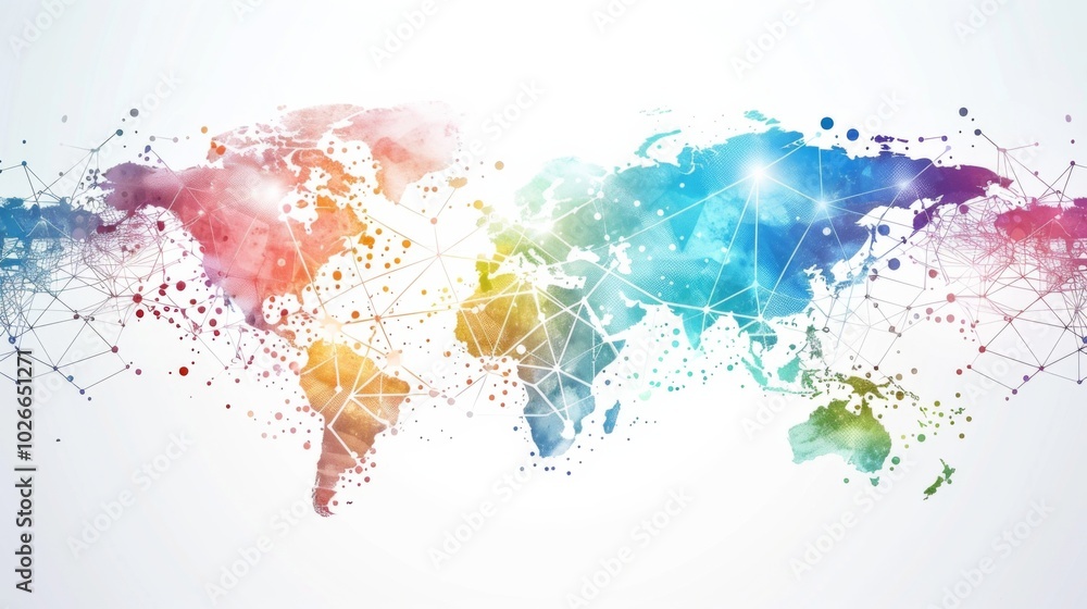 Poster white global communication banner featuring a colorful network design, symbolizing connectivity and 