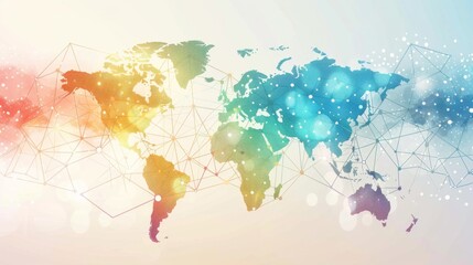 White global communication banner featuring a colorful network design, symbolizing connectivity and interaction across diverse platforms. 
