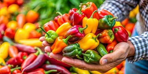 Fresh Hand Holding Colorful Peppers for Vibrant Product Photography