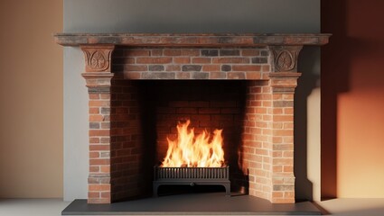 Warm Glow of a Fire in a Brick Fireplace.