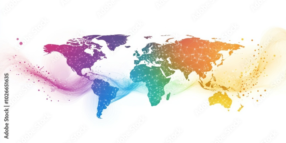 Poster white global communication banner featuring a colorful network design, symbolizing connectivity and 