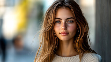 Fototapeta premium Trendy Model in Natural Light Urban Setting