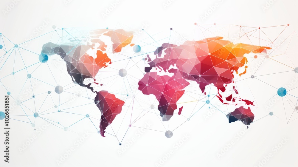 Poster white global communication banner featuring a colorful network design, symbolizing connectivity and 