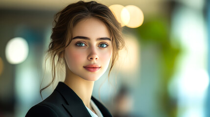 Obraz premium Model in tailored suit in a professional office setting