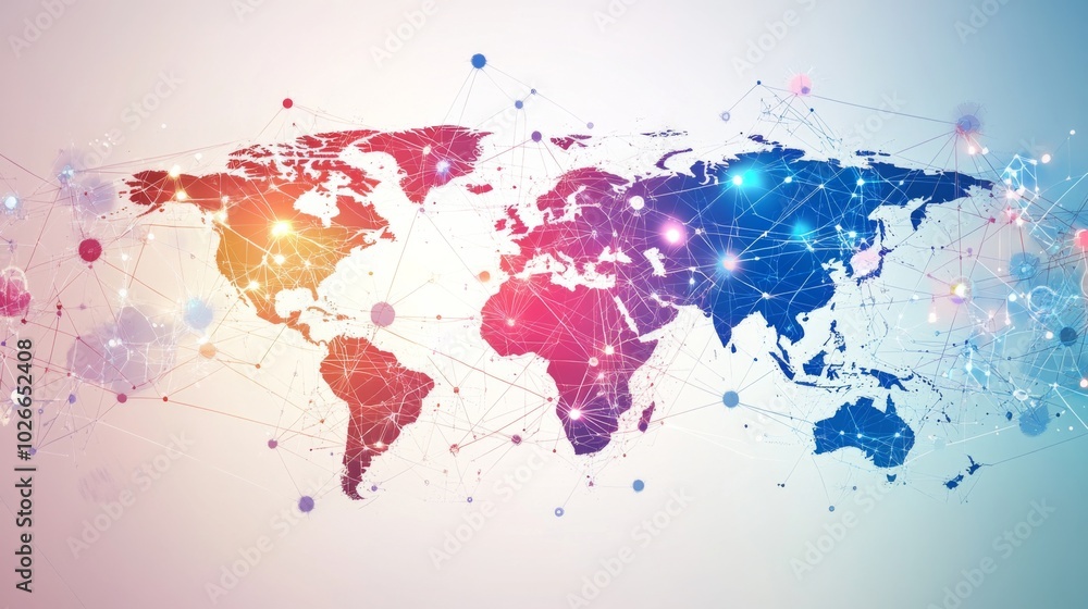 Poster white global communication banner featuring a colorful network design, symbolizing connectivity and 