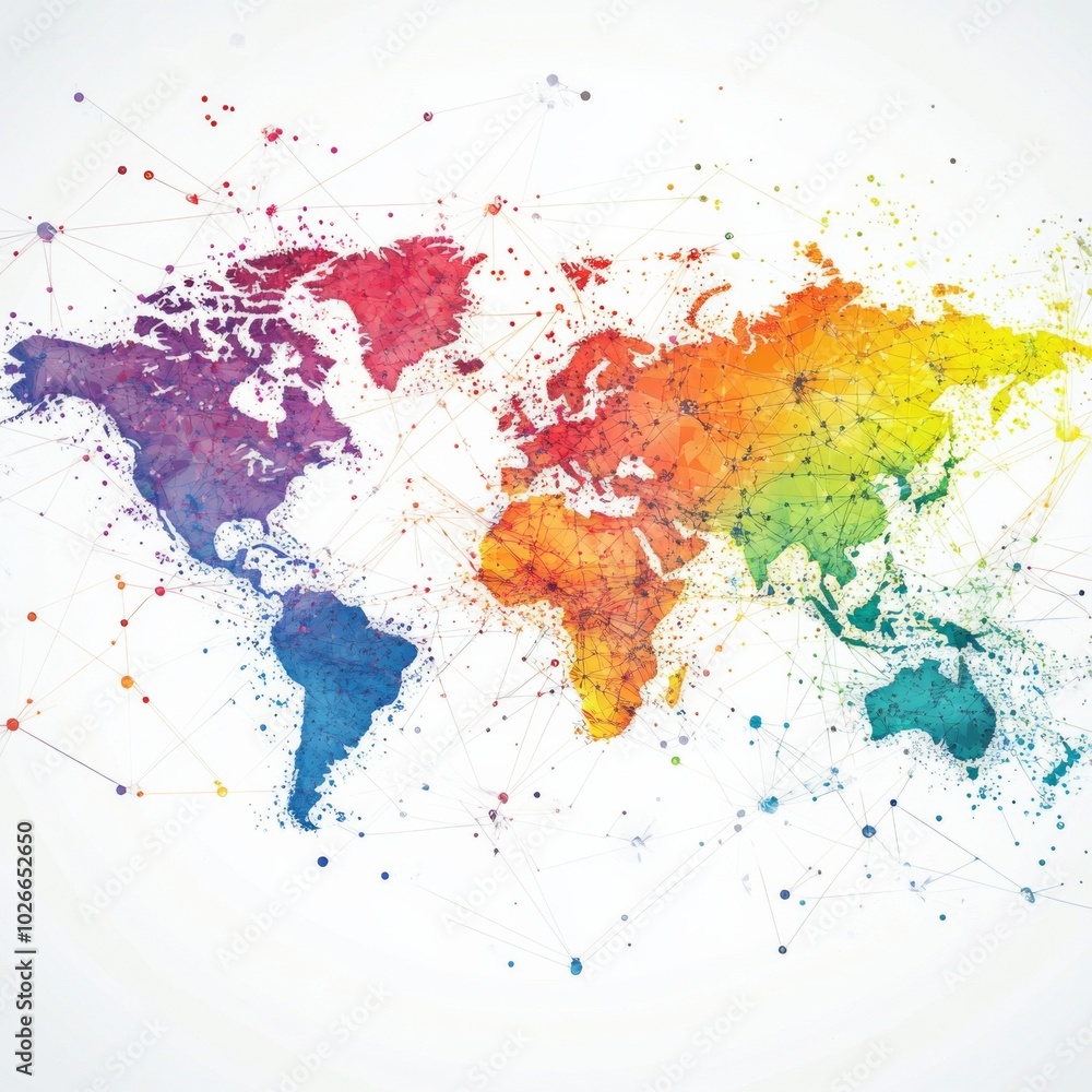 Poster white global communication banner featuring a colorful network design, symbolizing connectivity and 