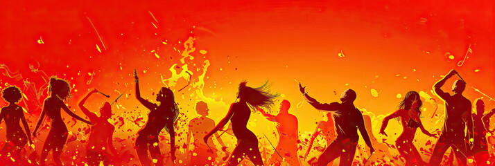 Naklejka premium Latin Sizzle: A vibrant red and orange background, celebrating the passion and rhythm of Latin music.