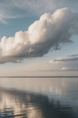 Serene Coastal Reflection Under Dramatic Clouds.