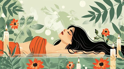 A woman lies on her back in a spa