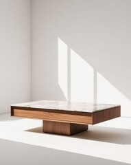 Modern Wooden Coffee Table with Marble Top.