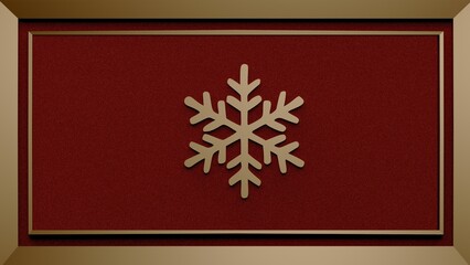 Christmas card with a snowflake design on a red velvet background with golden frame 