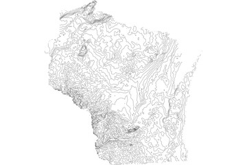 Wisconsin State Elevation Contour Map SVG - Topographic Terrain Lines for Geographic Design & Cartography. Vector Midwest Relief.